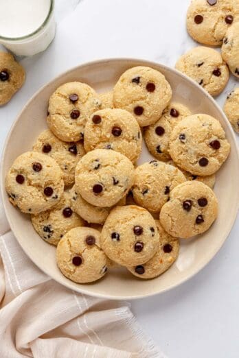 Cottage cheese cookies with chocolate chips on a plate.