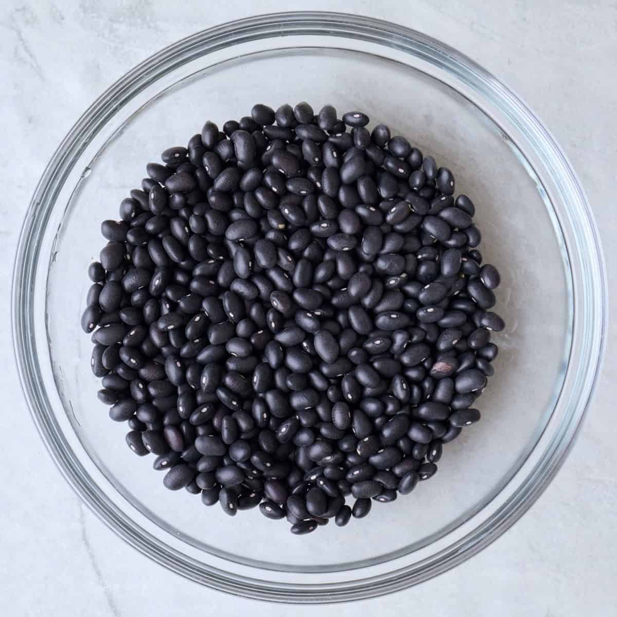 Dried black beans in a bowl.