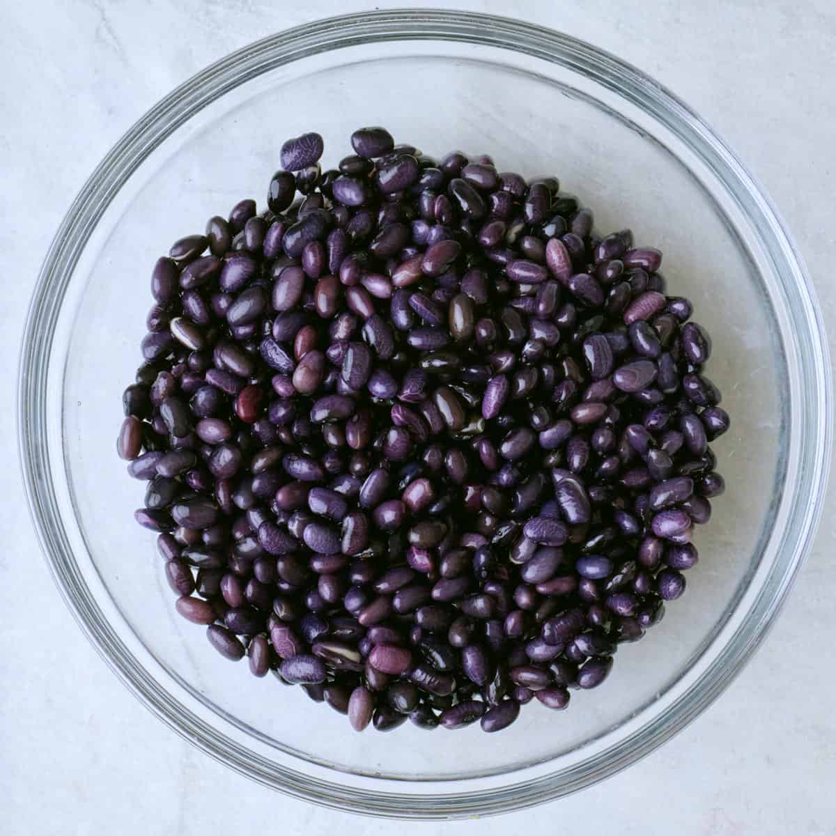 Cooked black beans in a bowl.