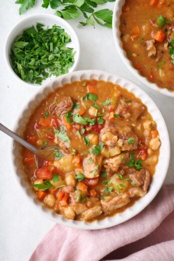 Bowl of homemade lamb stew.