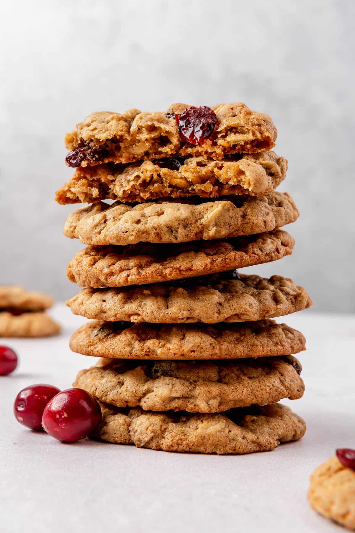 Stack of oatmeal cranberry cookies.