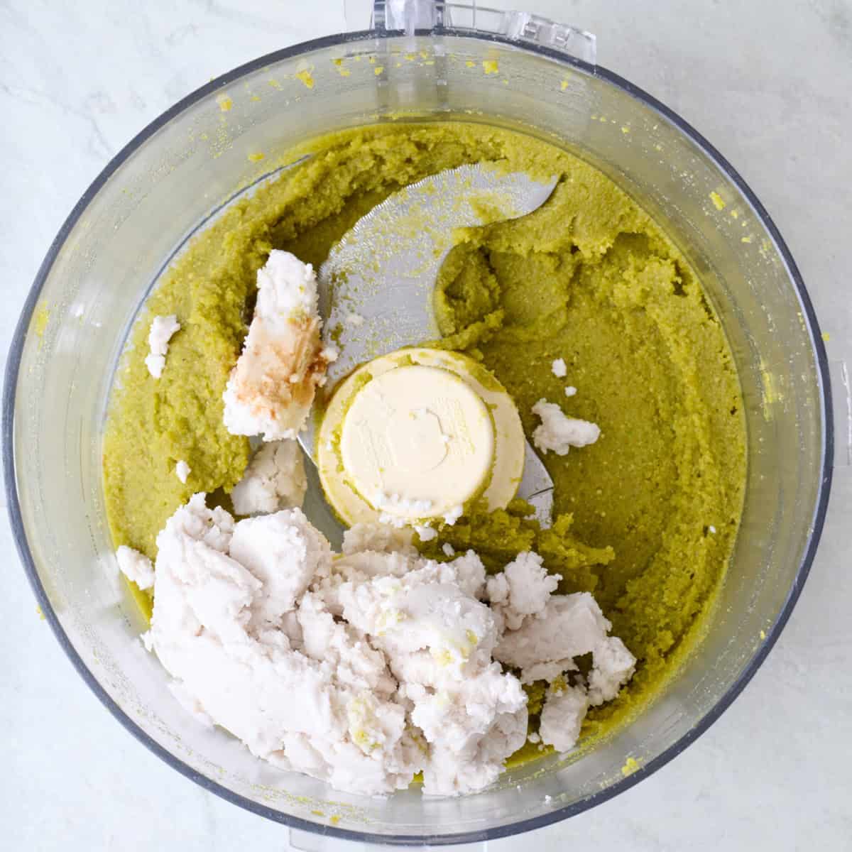 Coconut milk solids and vanilla added added to homemade pistachio butter.