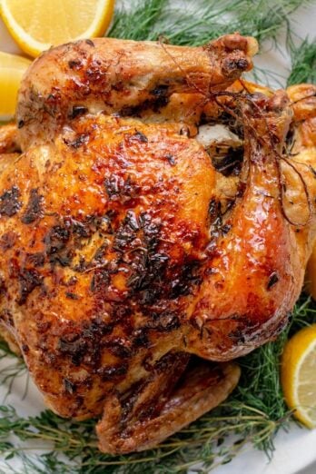 Whole roasted chicken with garlic and herbs recipe.