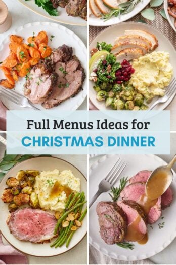 4 image featured image collage for full menu ideas for Christmas dinner.