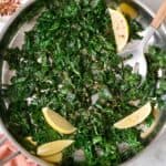 Sauteed kale recipe in skillet.