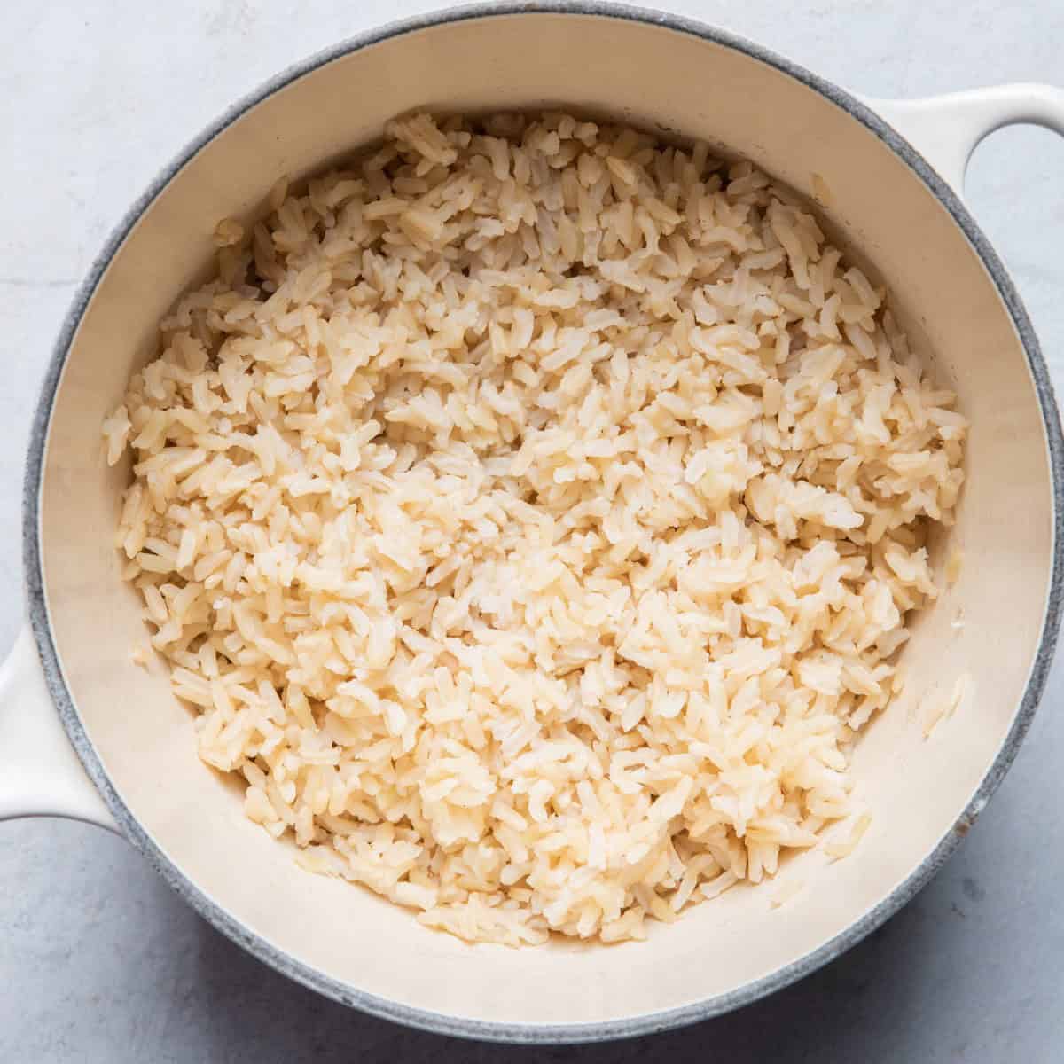 Cooked rice in a pot.