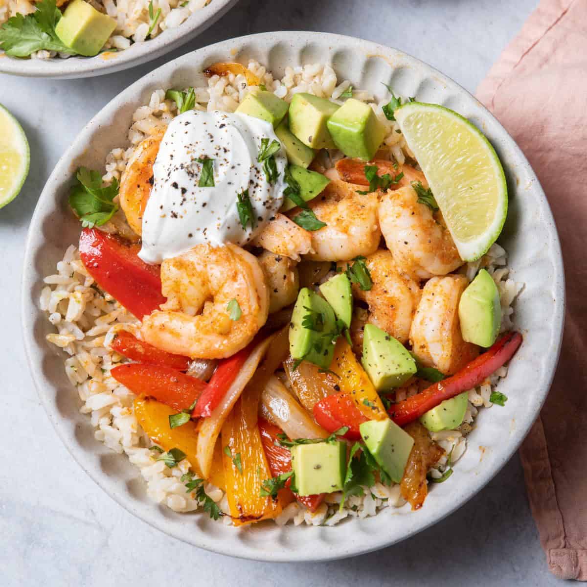 Shrimp fajitas bowl recipe.