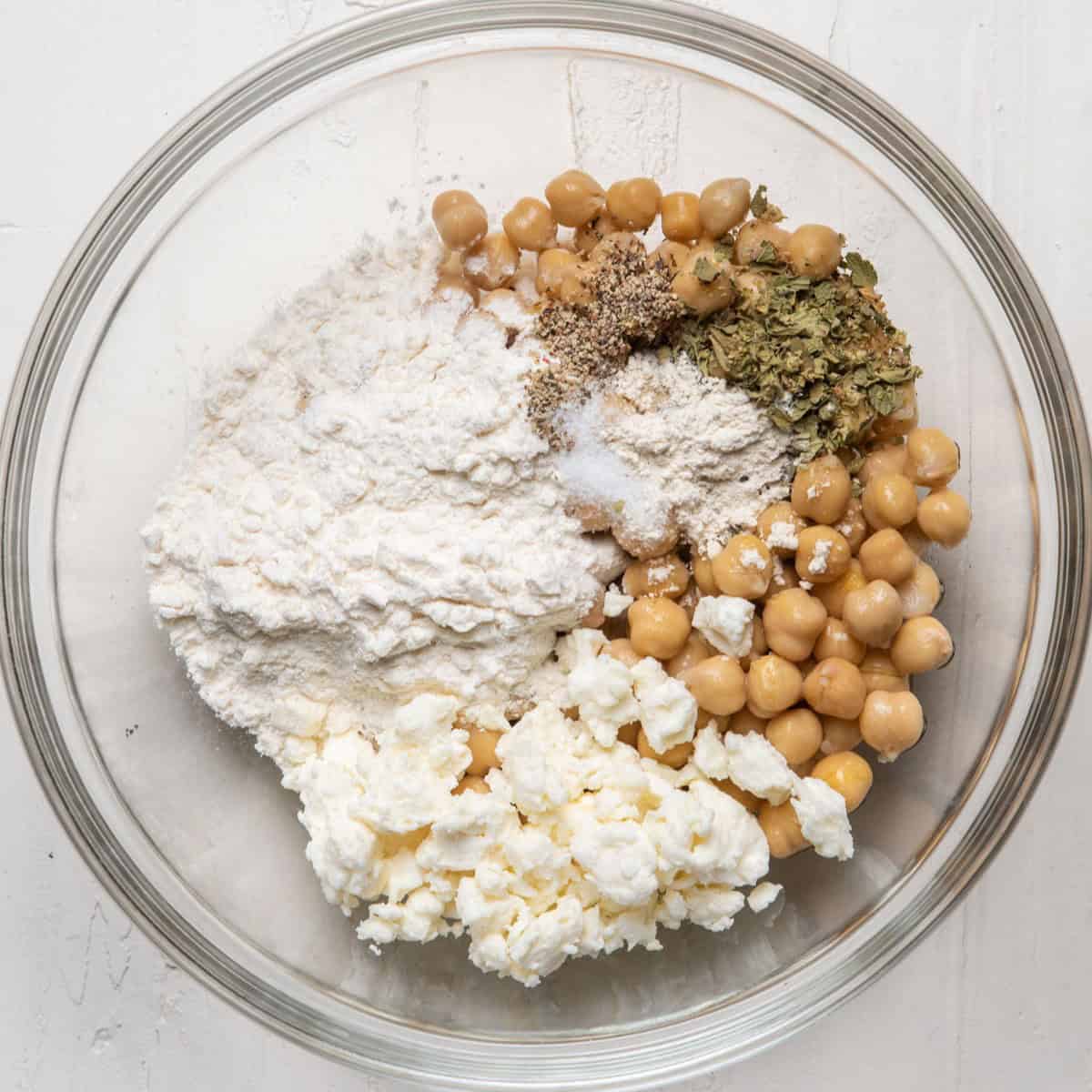 Chickpea bites ingredients in a bowl before mixing.