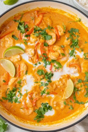 Red curry shrimp with coconut cream recipe.