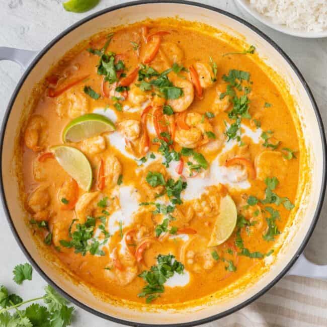 Red curry shrimp with coconut cream recipe.