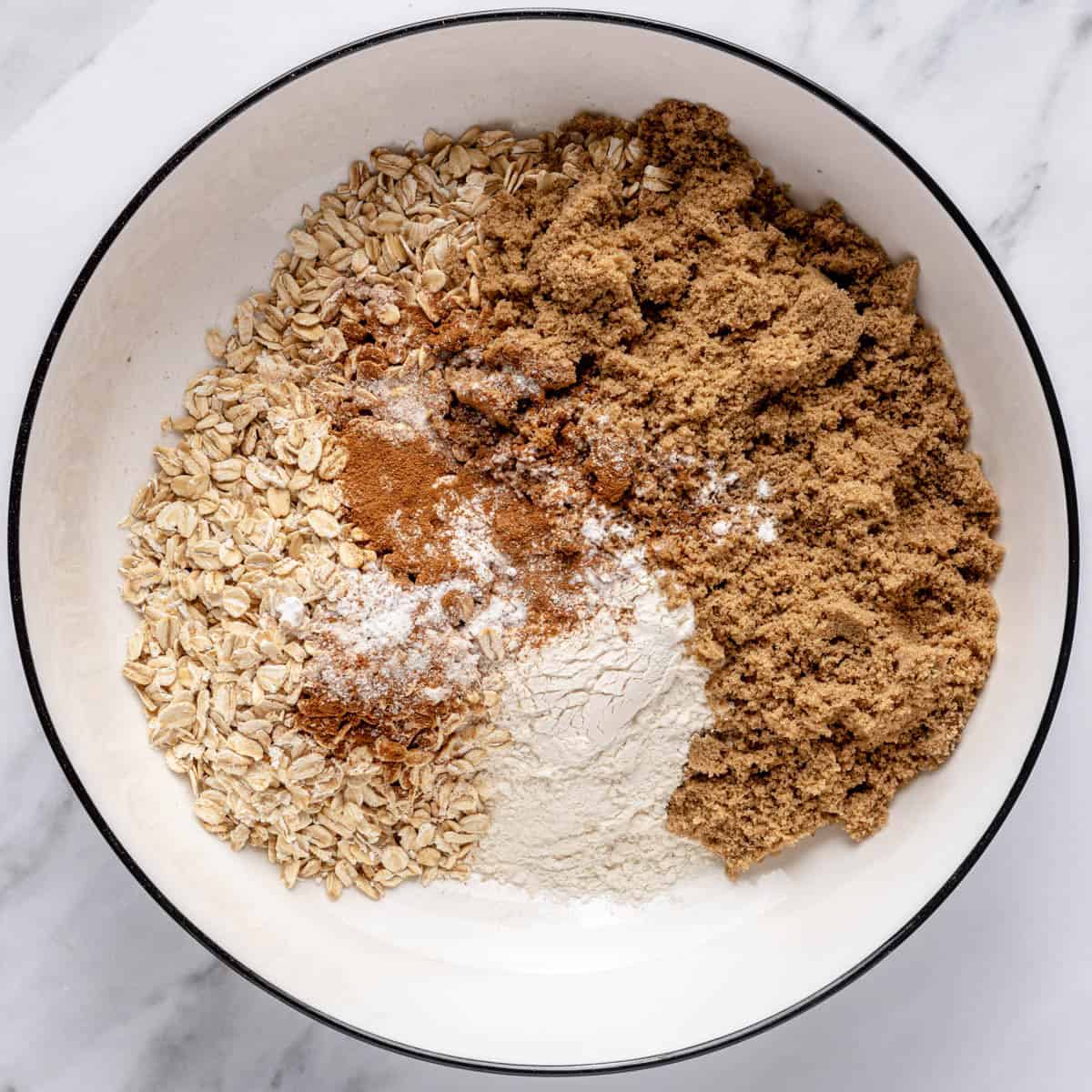 Dry ingredients in a bowl before combining.