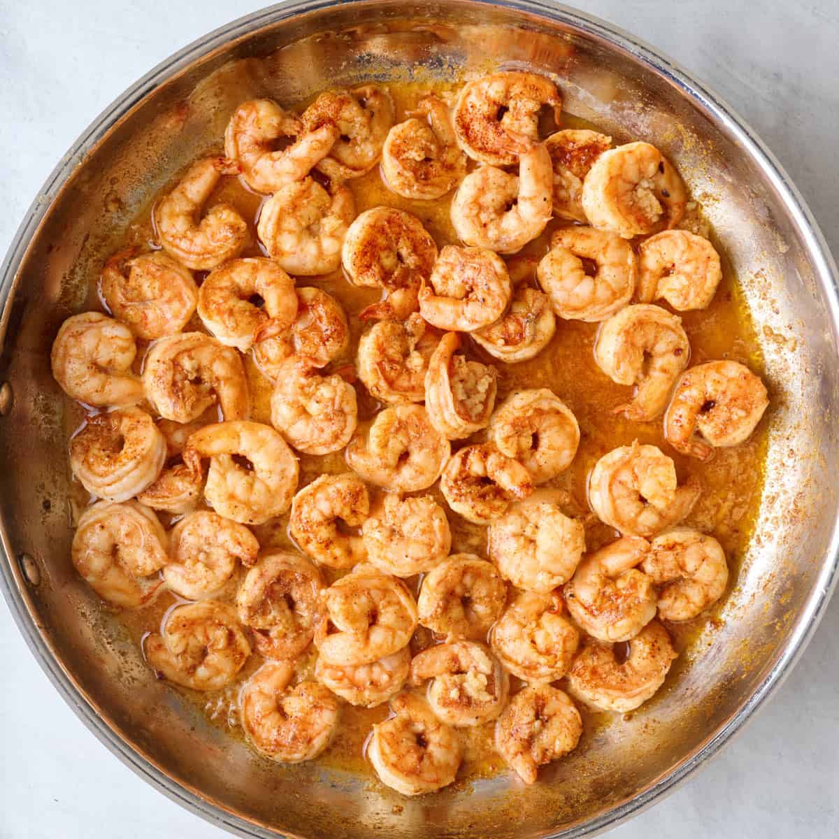 Shrimp added back to pan and tossed in sauce.