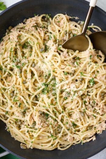 Garlic lemon tuna pasta recipe.