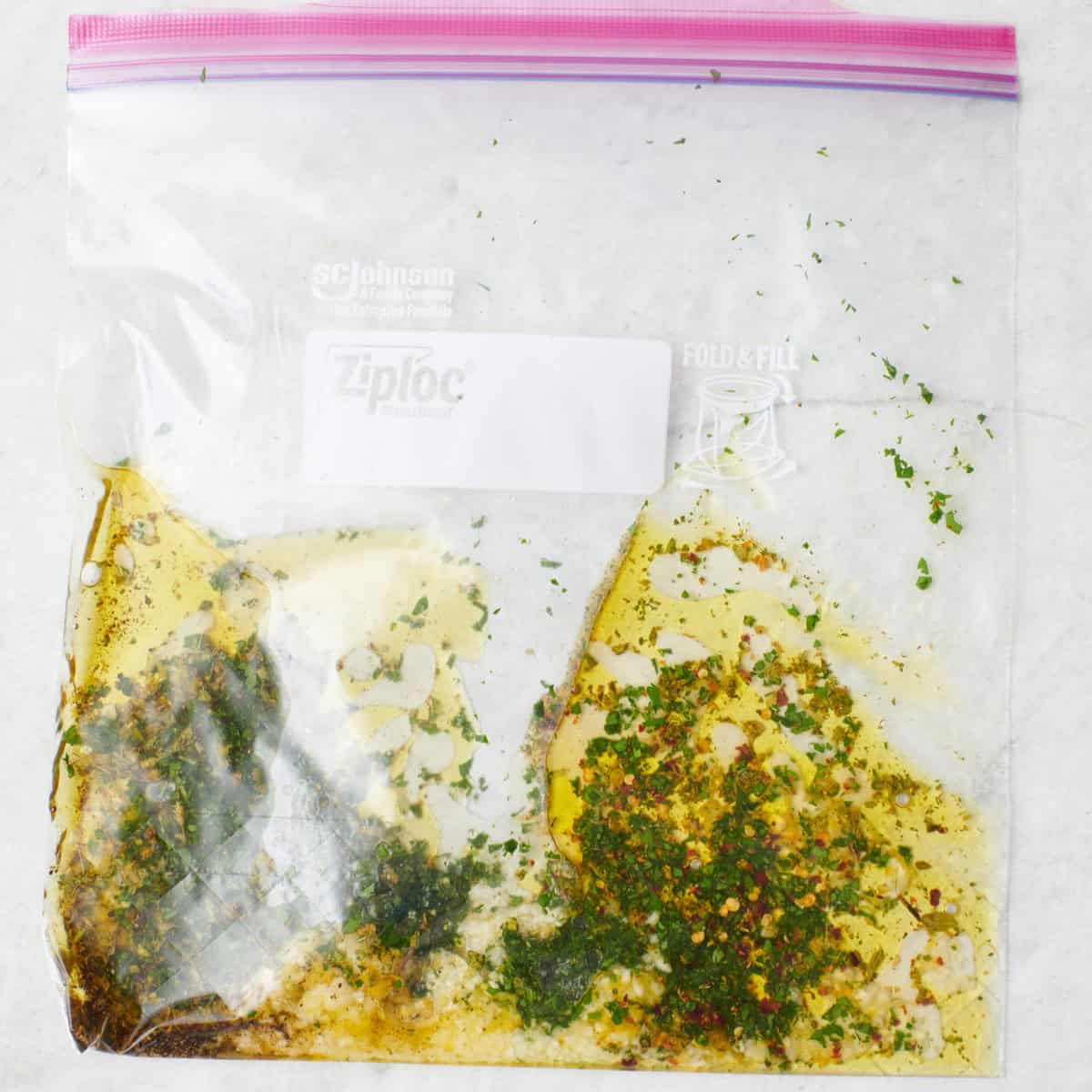 Marinade ingredients in a bag.