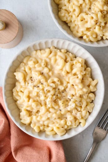 Two bowls of cottage mac and cheese.