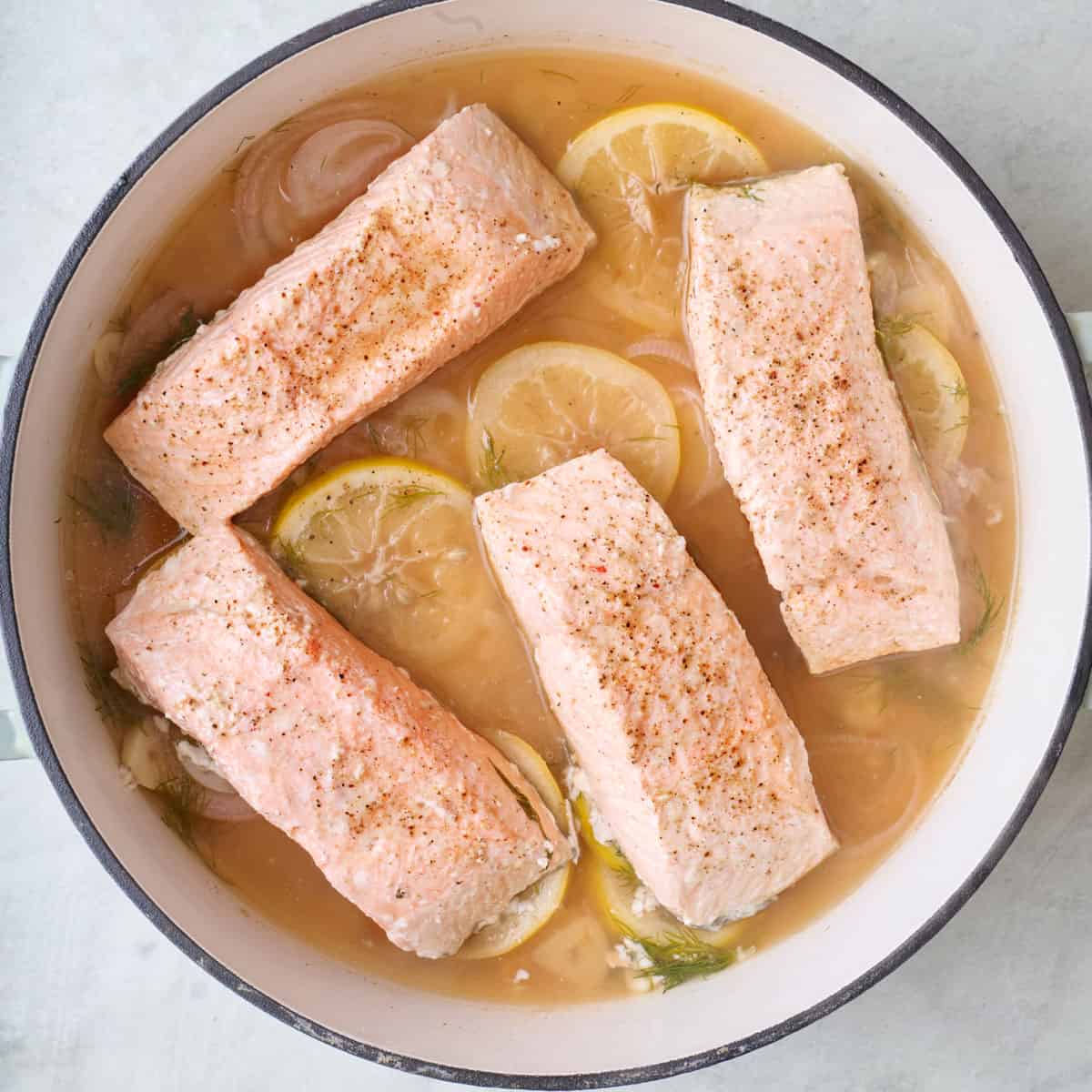 Salmon after poaching in liquid.