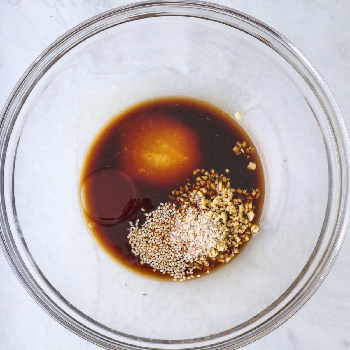 Dressing ingredients in a bowl.