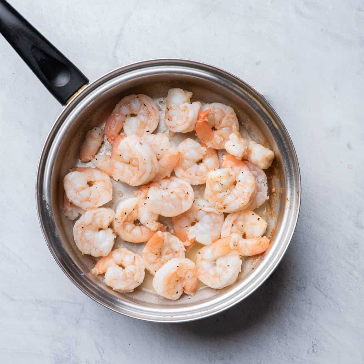 Shrimp in a pot after cooking.