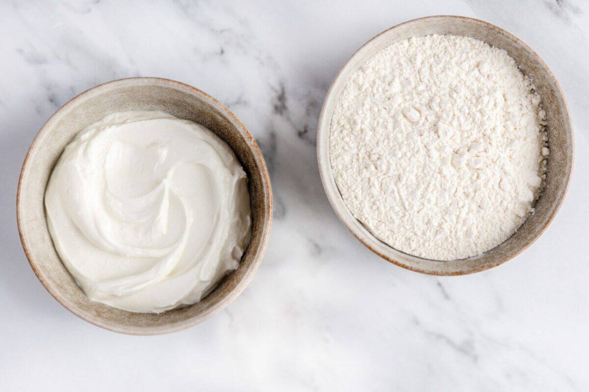 Ingredients for recipe: greek yogurt and self rising pizza dough.