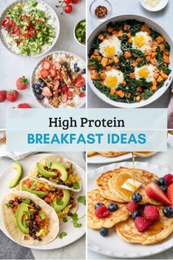 High protein breakfast ideas collage.