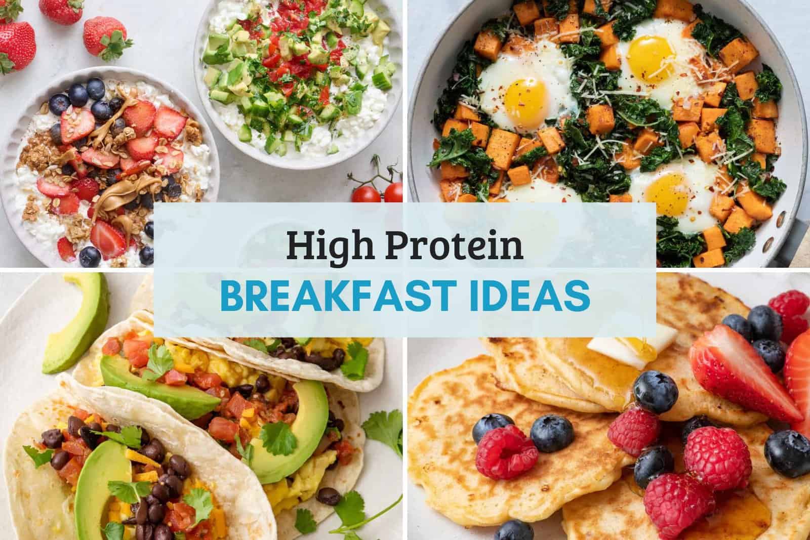 High protein breakfast ideas collage.
