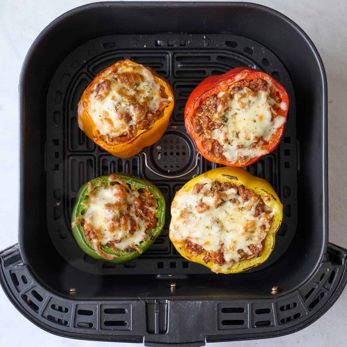 Peppers after cheese is browned and bubbly.