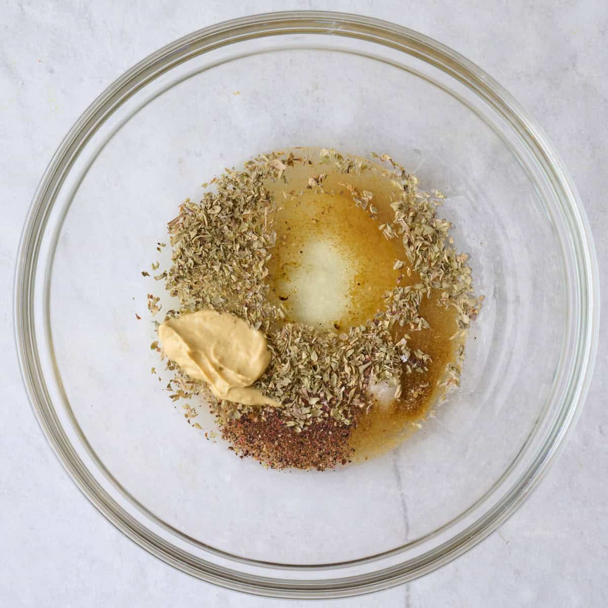 Dressing ingredients in a small bowl.