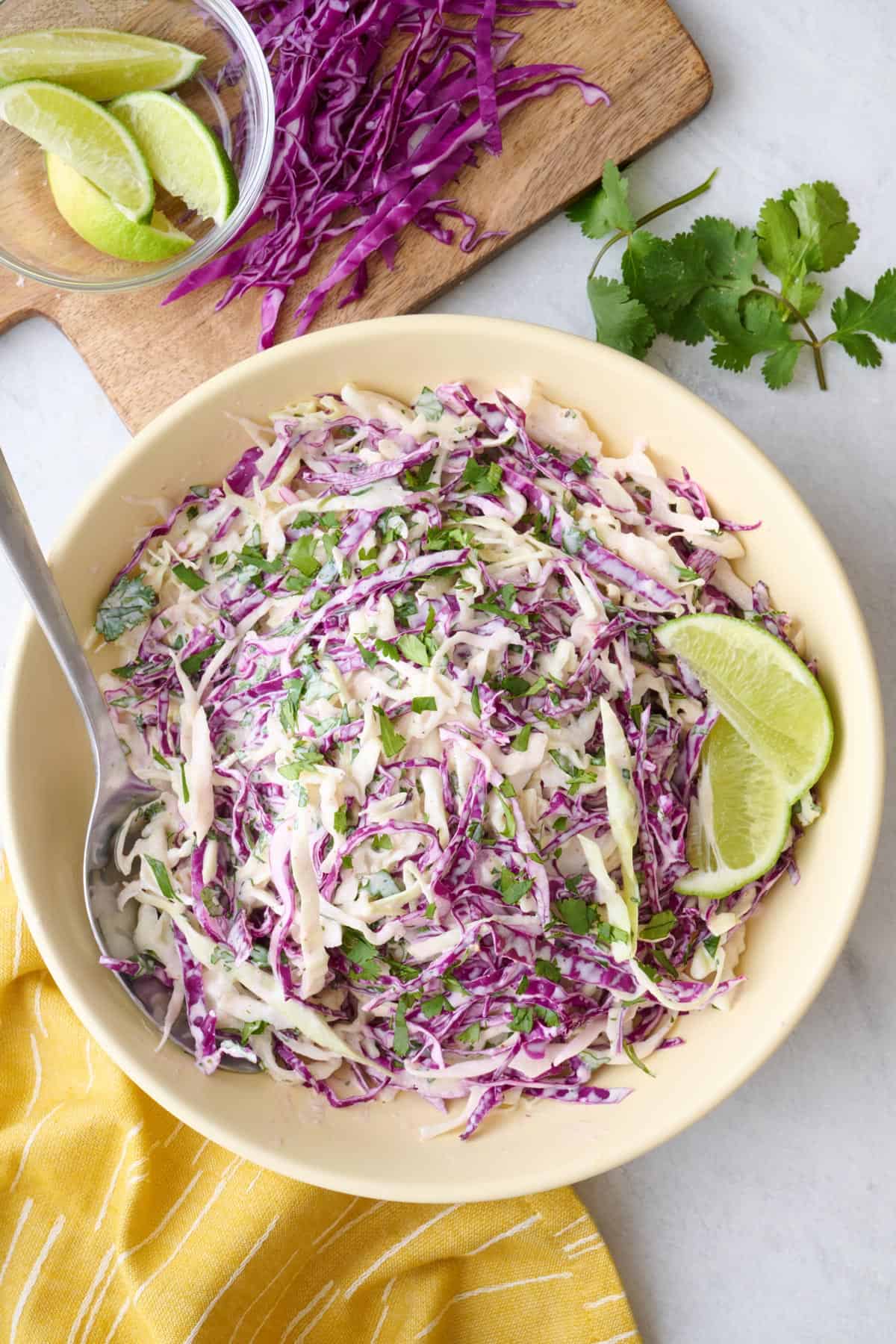 Fish taco slaw in a serving bowl.