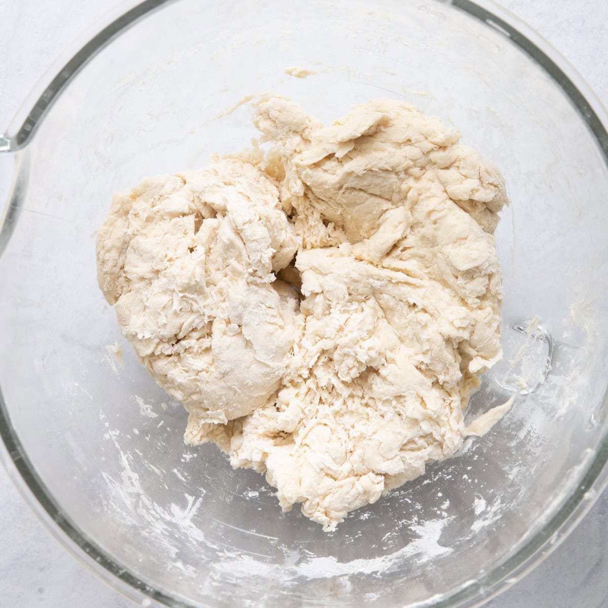 Shaggy dough in stand mixer.