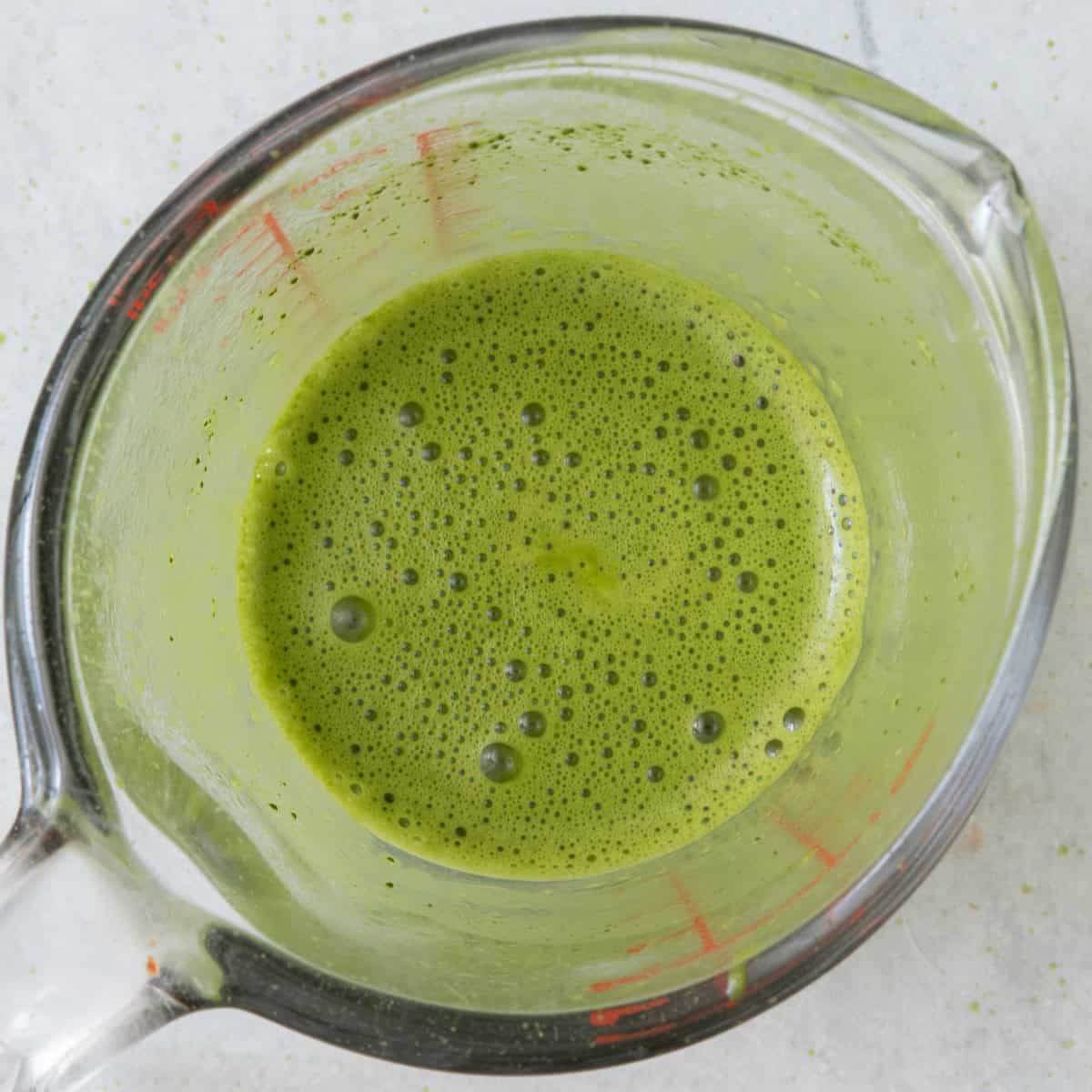 Matcha and hot water blended.