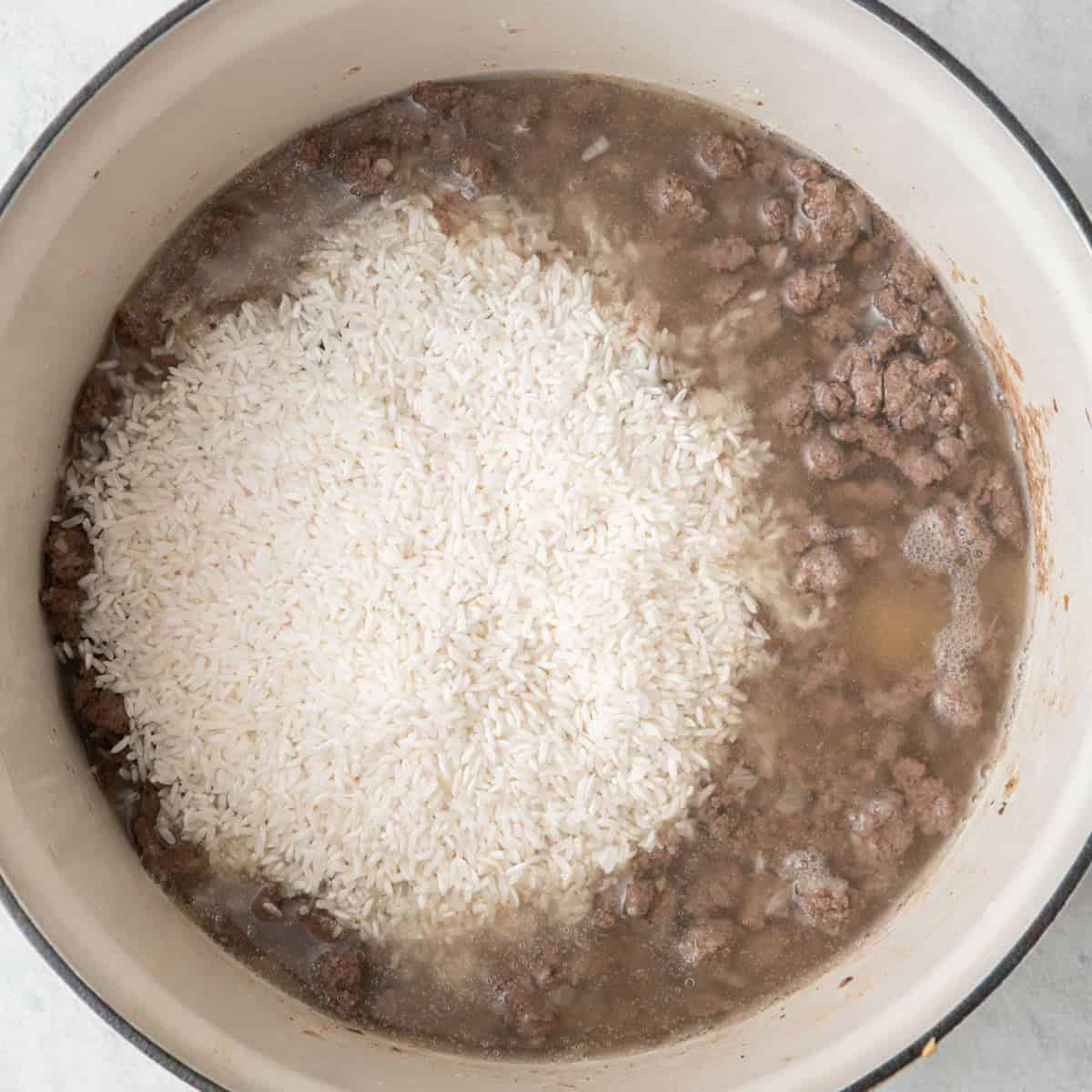 Rice added with reserved broth.