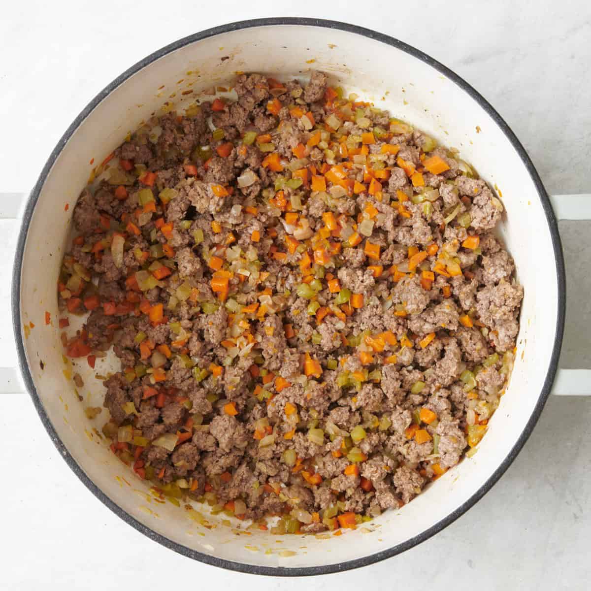 Ground beef browned and crumbled.
