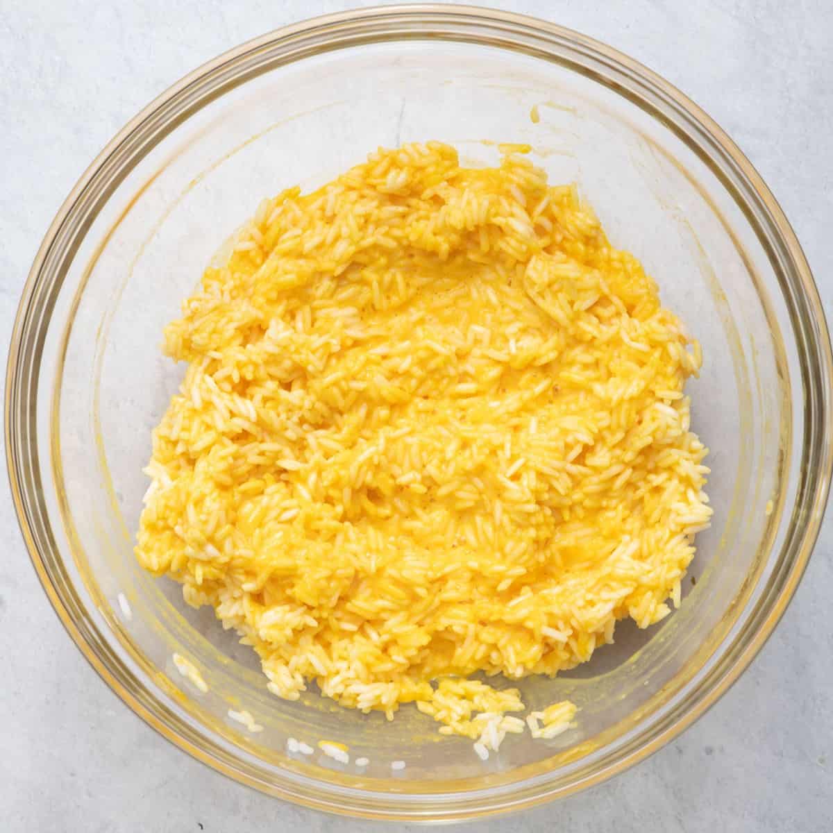 Rice combined with yogurt mixture.