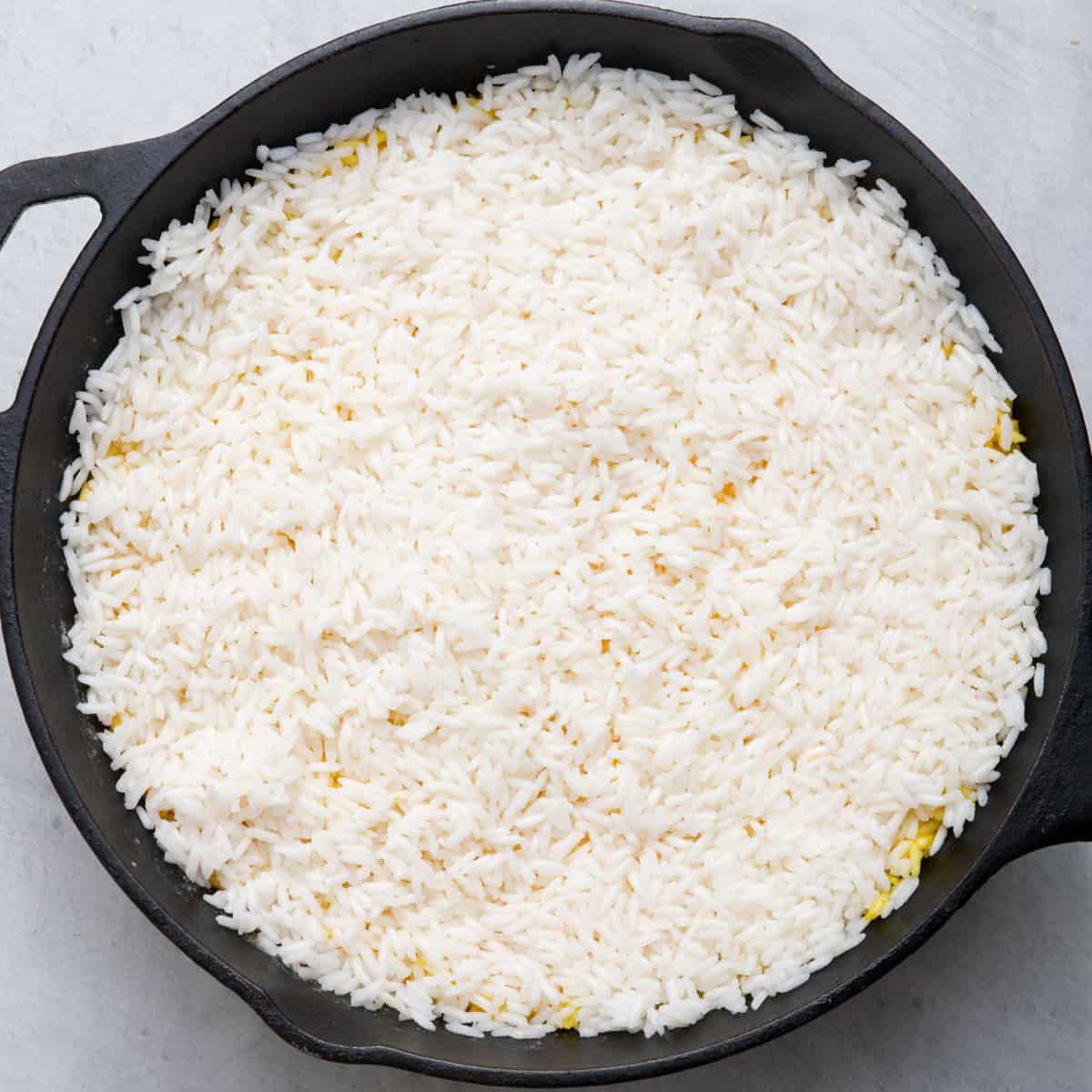 Remaining al dente rice on top.