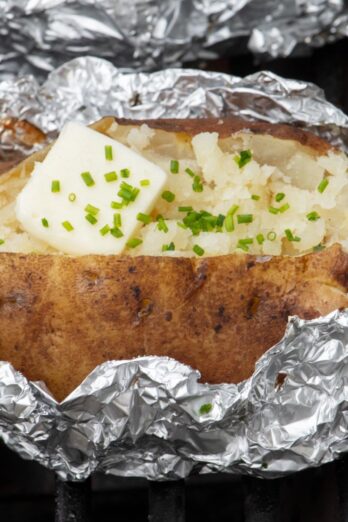 Baked potato on grill recipe.