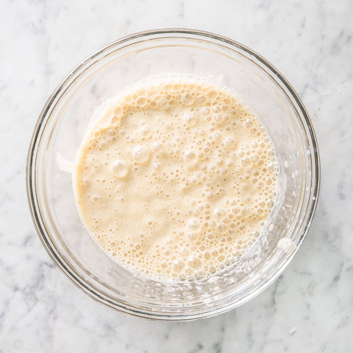 Part of warmed milk combined with some of the banana mixture.