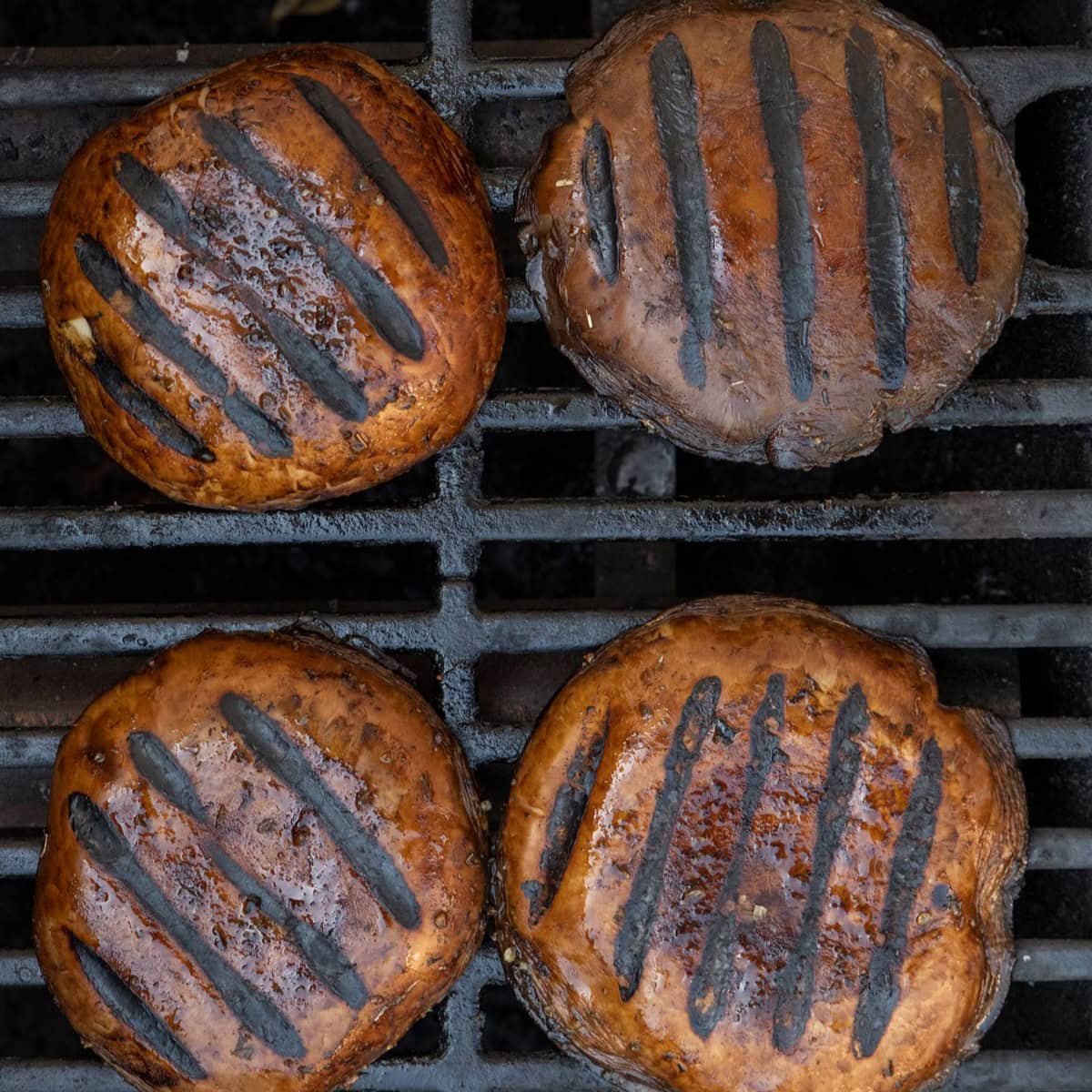 After grilling mushrooms and flipped to show grill marks.