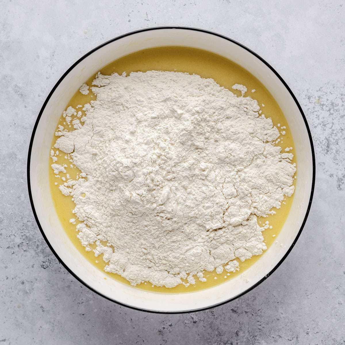 Dry ingredients added on top.