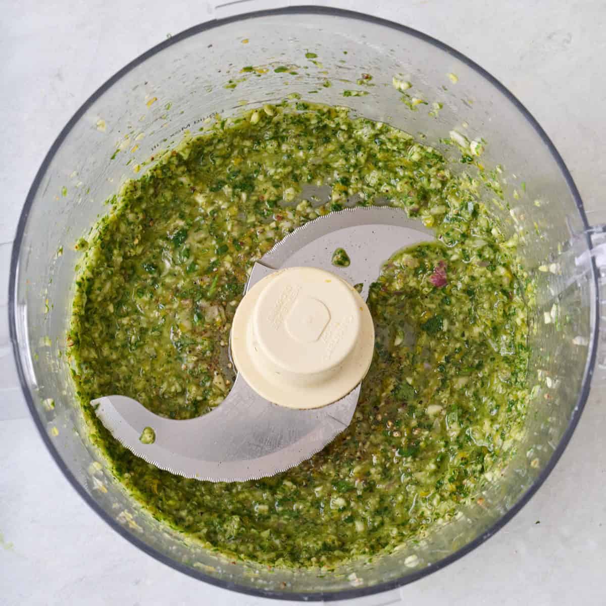 After processing herb marinade.