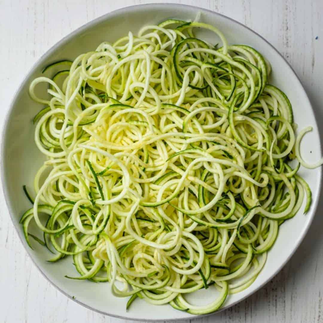 Zucchini after shredded into zoodles.