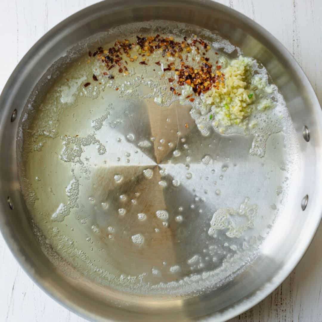 Aromatics in an oiled skillet.
