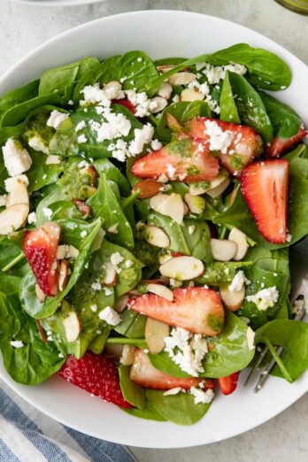 Spinach strawberry salad recipe with basil vinaigrette recipe.