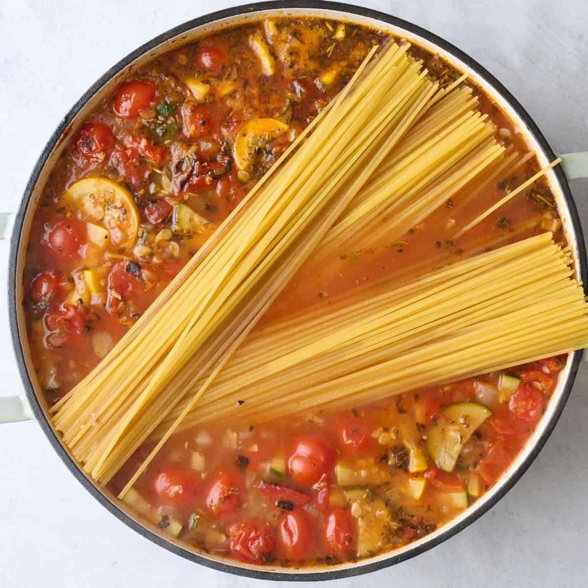 After boiling with dry spaghetti added.