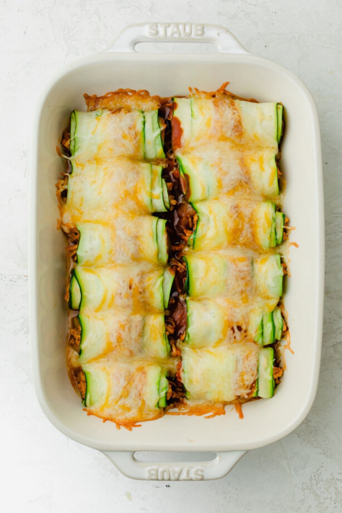 After baking recipe with melted cheese on top.