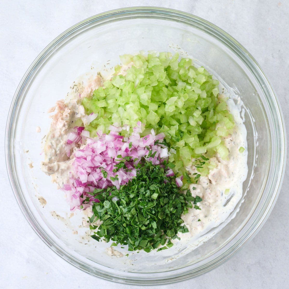Celery, red onions and parsley added.