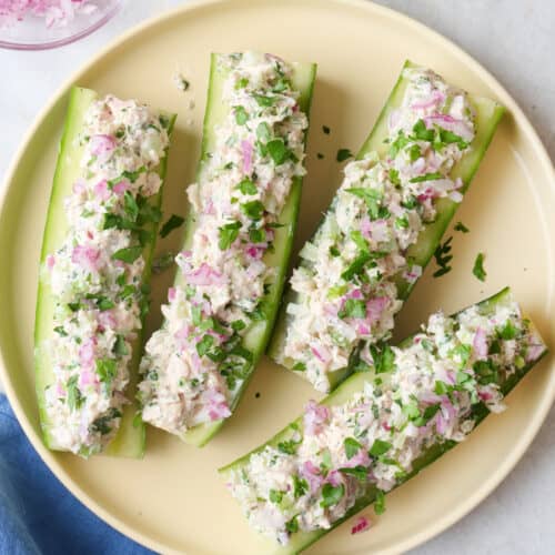 Cucumber tuna salad boats recipe.