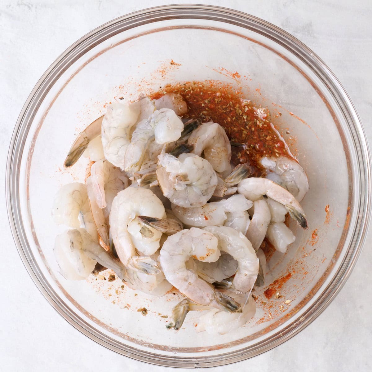 After mixing marinade with shrimp added.