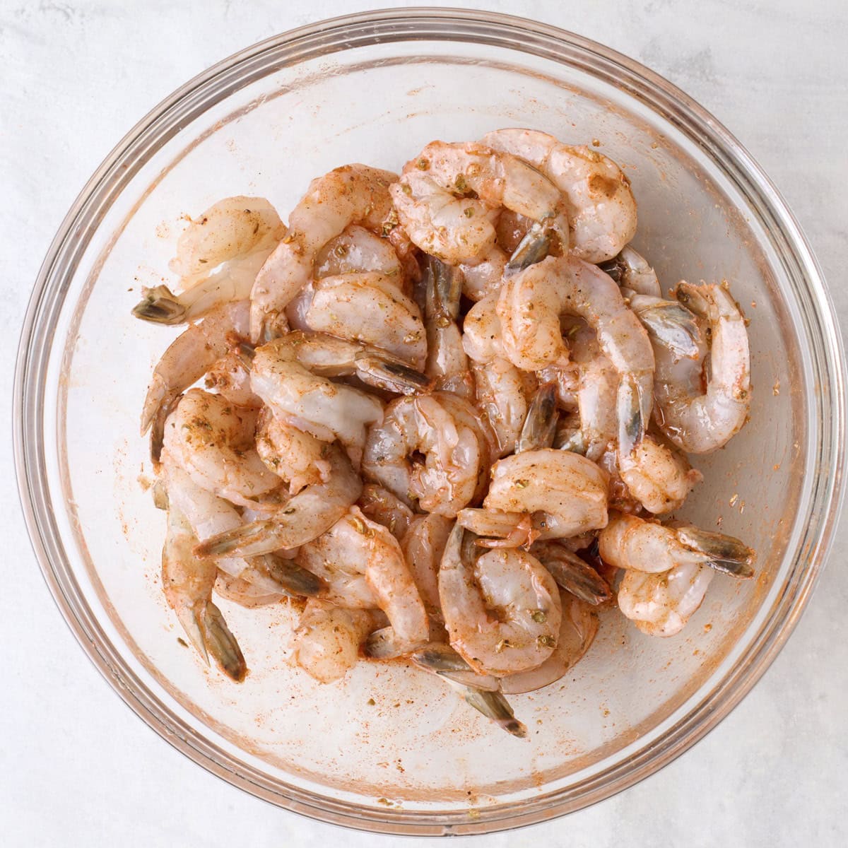 After tossing shrimp in marinade.