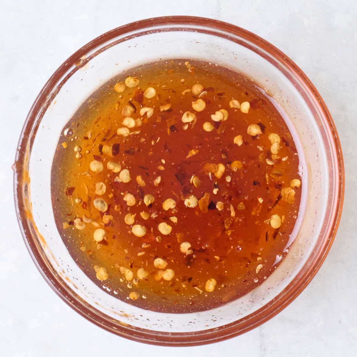 After mixing hot honey sauce.
