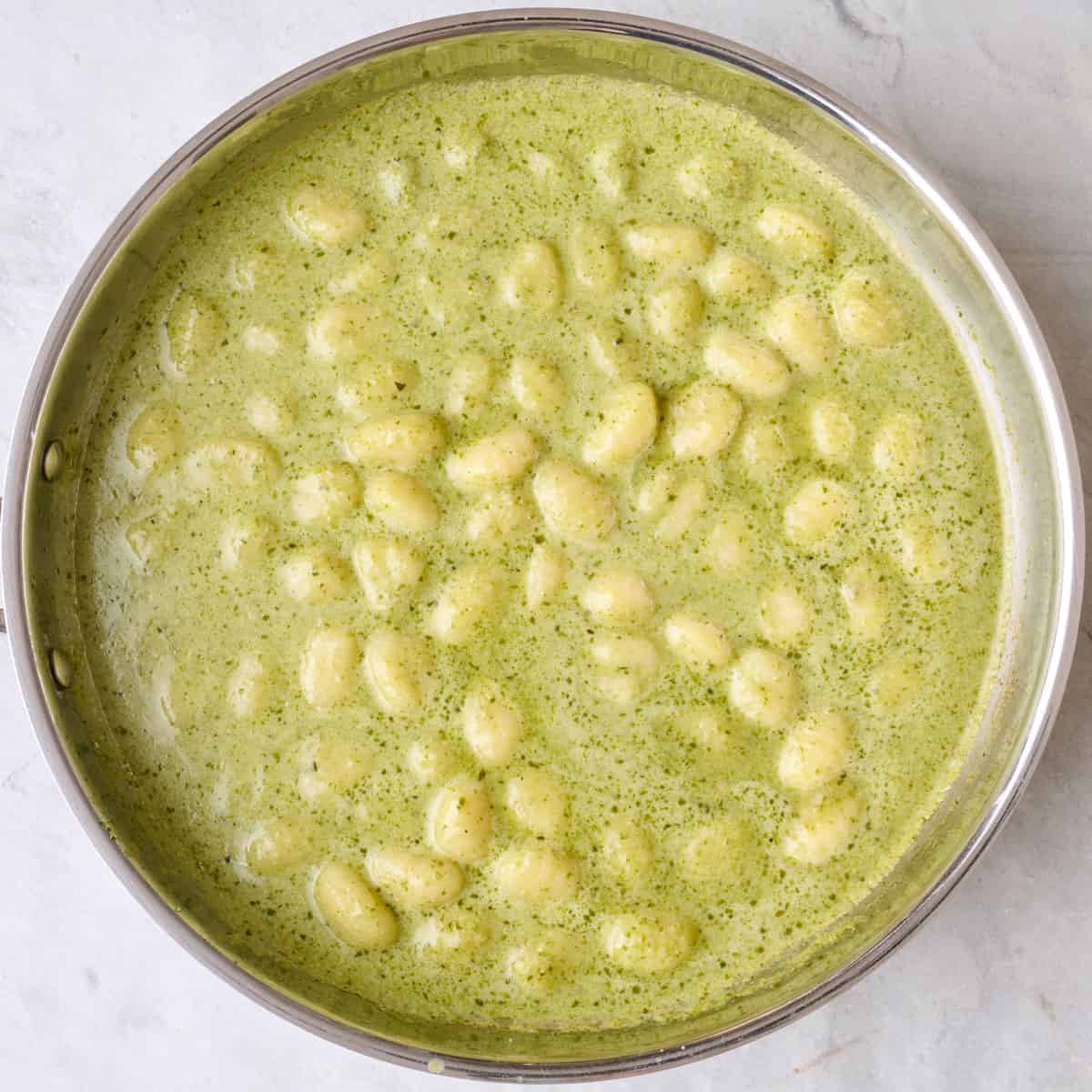 After tossing sauce with gnocchi.
